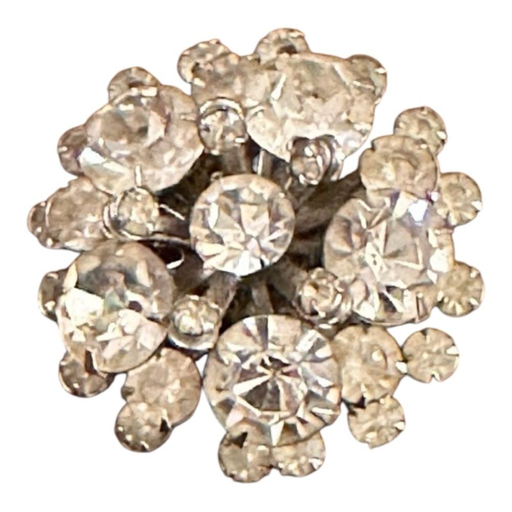 Vintage silver tone cluster pin brooch with multi-sized Rhinestones - Picture 4 of 14